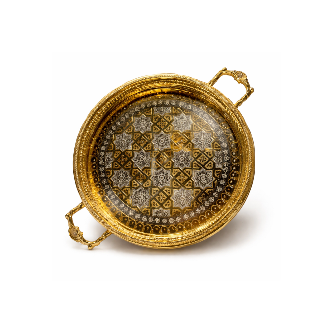 Plateau Marocain Rond Prestige – Doré & Motifs Andalous